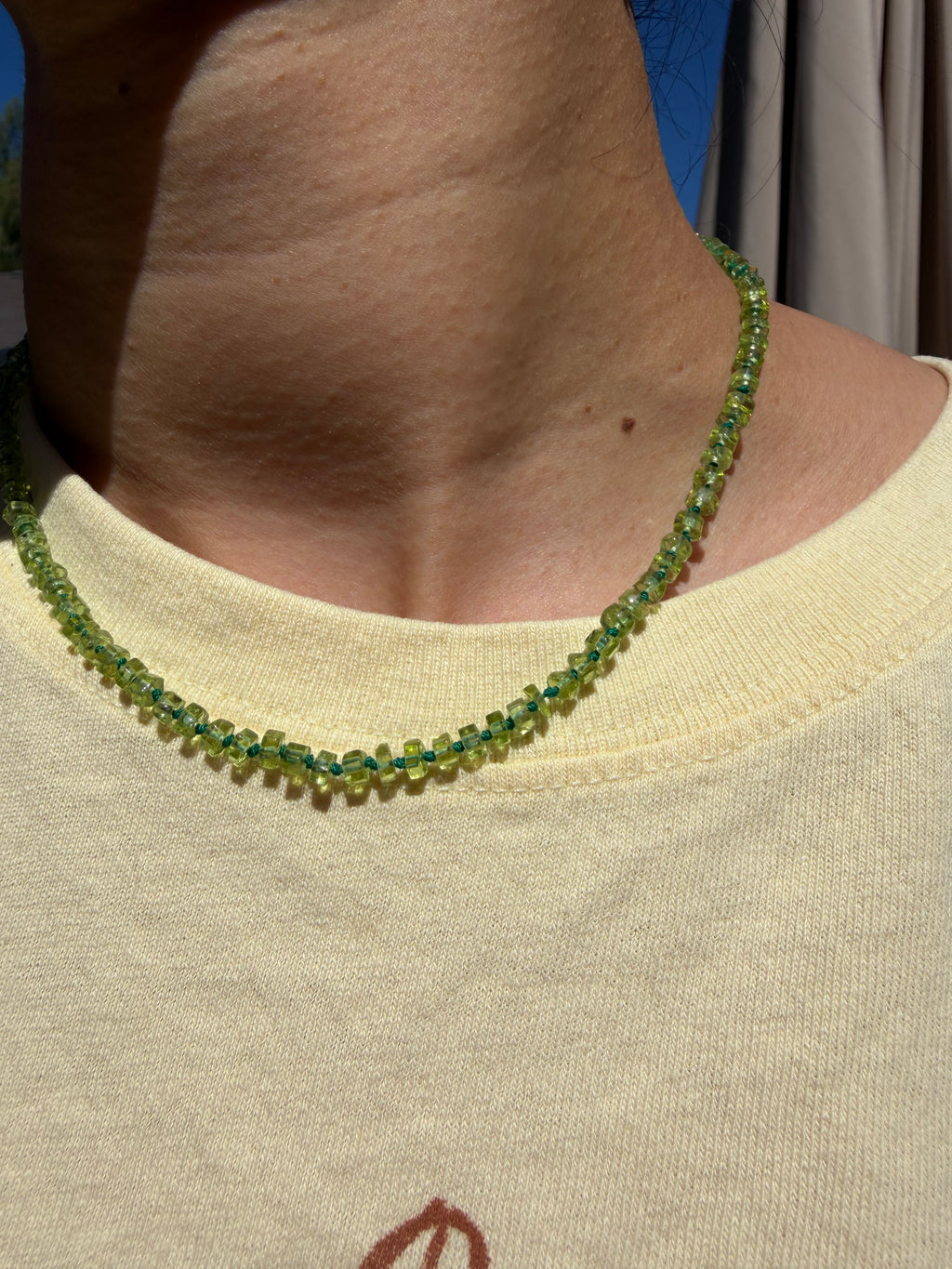 Peridot Hand-Knotted on Dark Green Silk (16in)