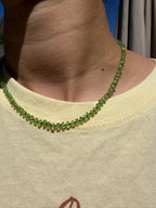 Peridot Hand-Knotted on Dark Green Silk (16in)
