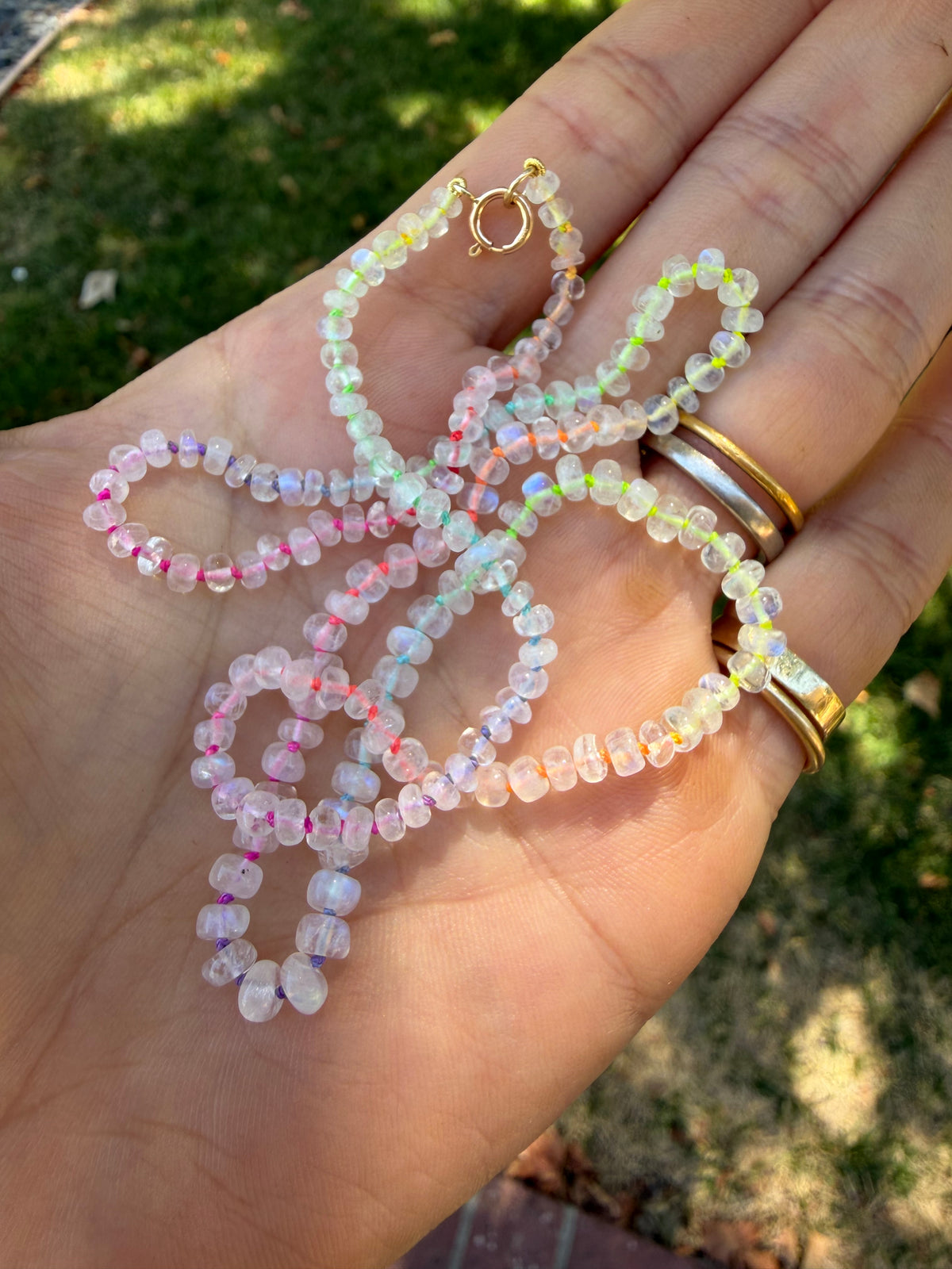 Moonstone on Tie Dye Silk (18in)