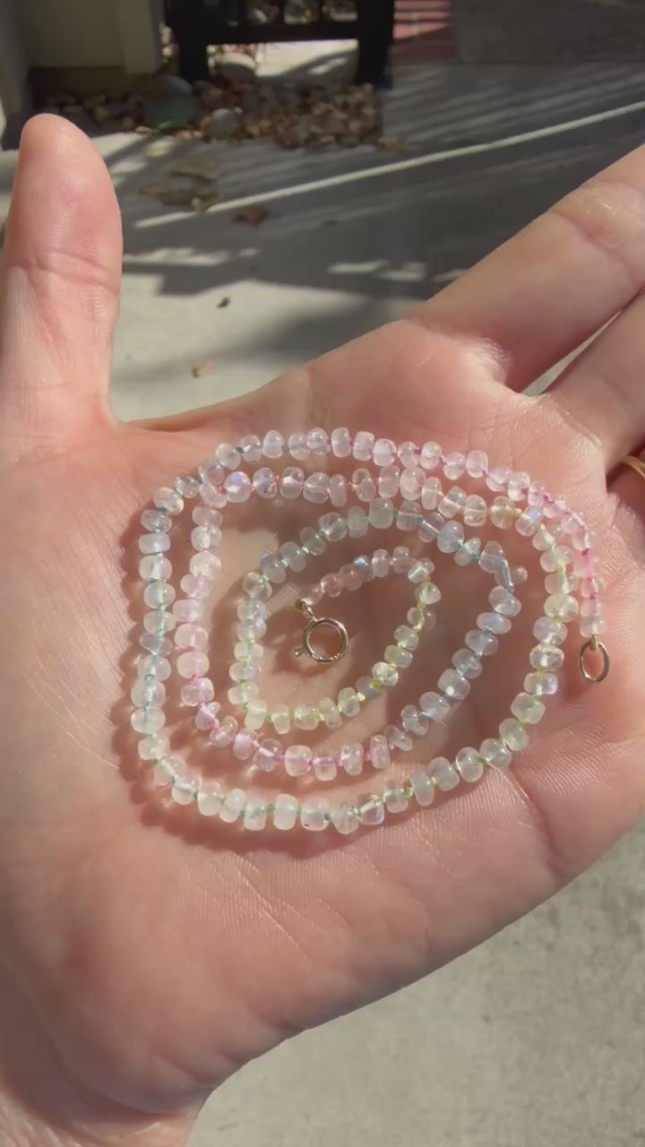 Moonstone on Tie Dye Silk (hand-knotted)